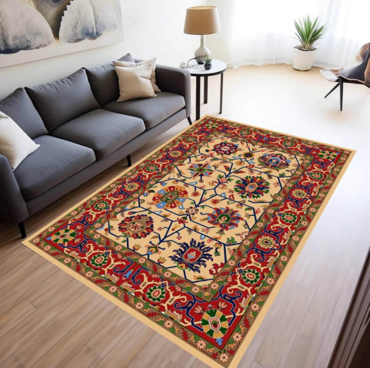 Washable Boho Rug Vintage Floral Medallion Non-slip