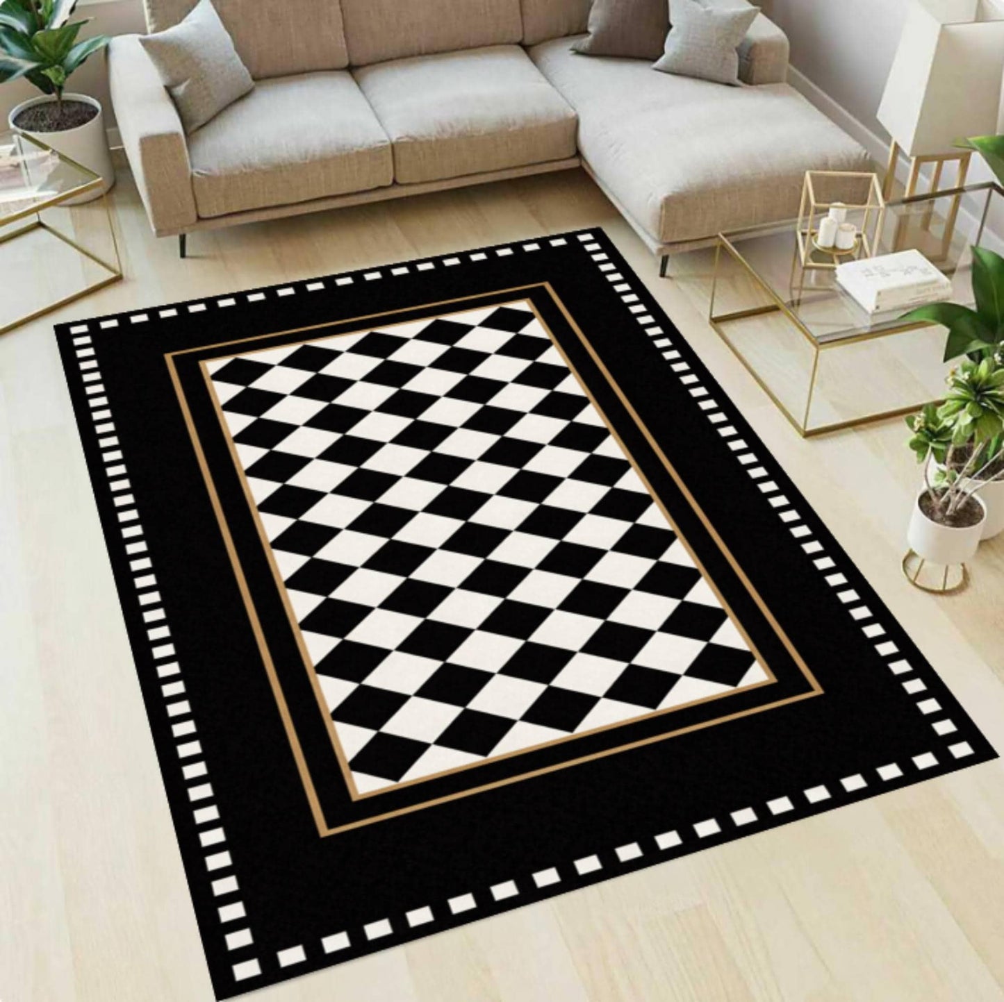 Checkerboard Rug Black and White Washable Non-slip