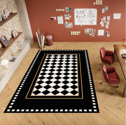 Checkerboard Rug Black and White Washable Non-slip