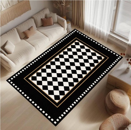 Checkerboard Rug Black and White Washable Non-slip