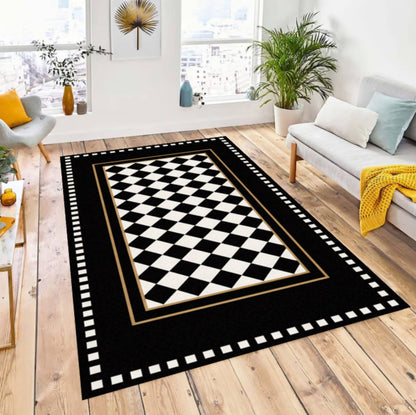 Checkerboard Rug Black and White Washable Non-slip