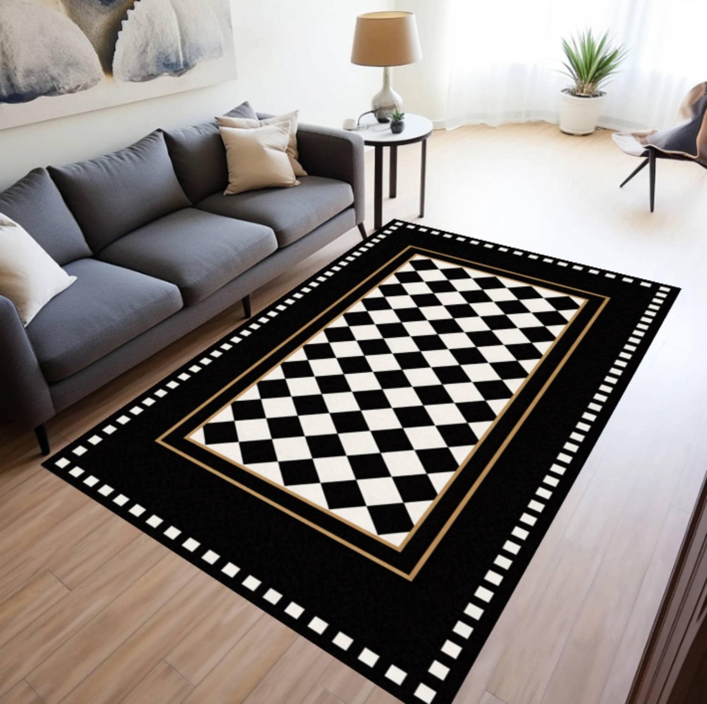 Checkerboard Rug Black and White Washable Non-slip