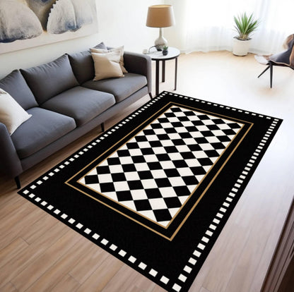 Checkerboard Rug Black and White Washable Non-slip