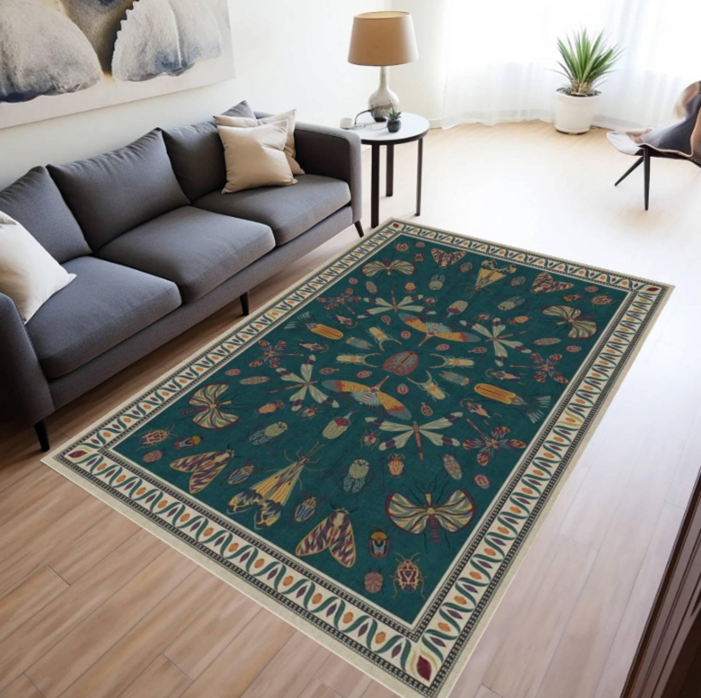 Dark Academia Botanical Insect Area Rug – Washable Non-Slip
