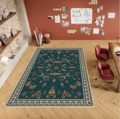 Dark Academia Botanical Insect Area Rug – Washable Non-Slip