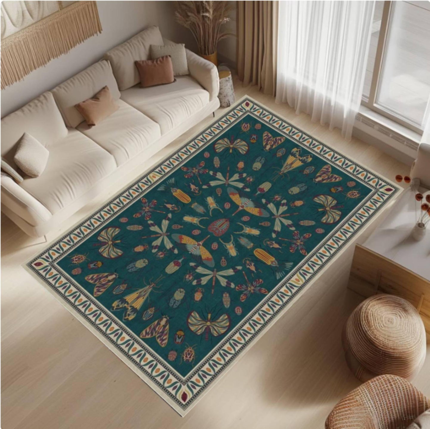 Dark Academia Botanical Insect Area Rug – Washable Non-Slip