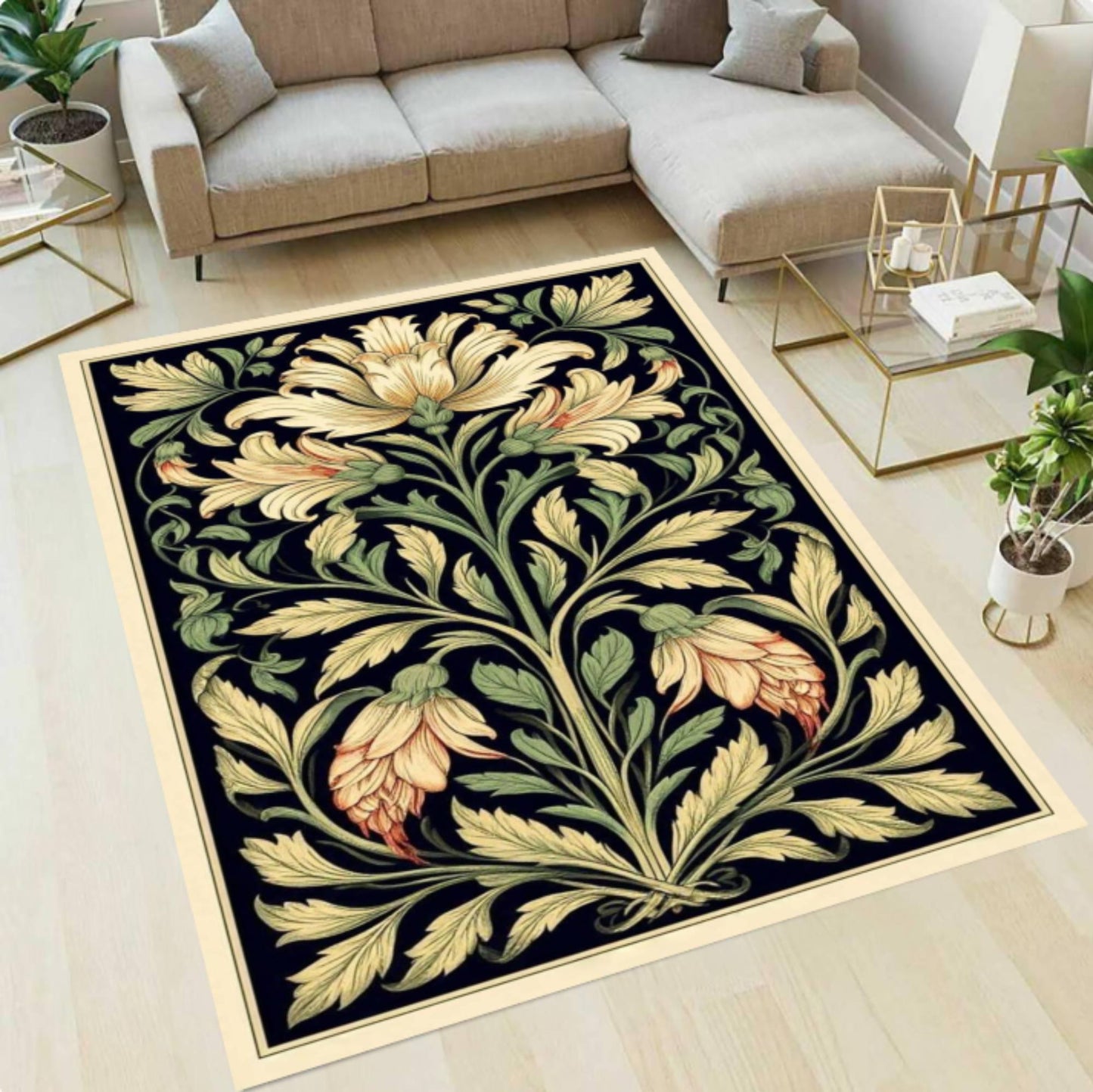 William Morris Flower Garden Rug Arts Crafts Style