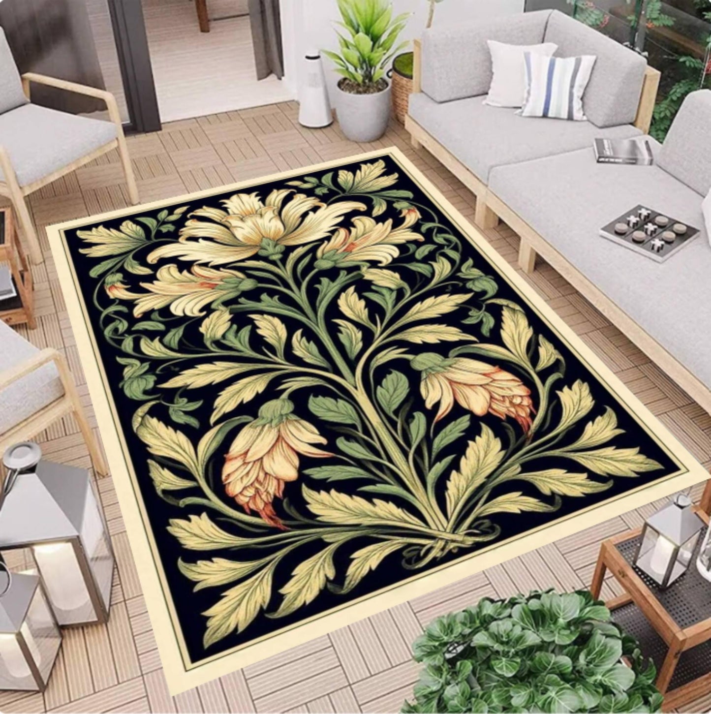 William Morris Flower Garden Rug Arts Crafts Style