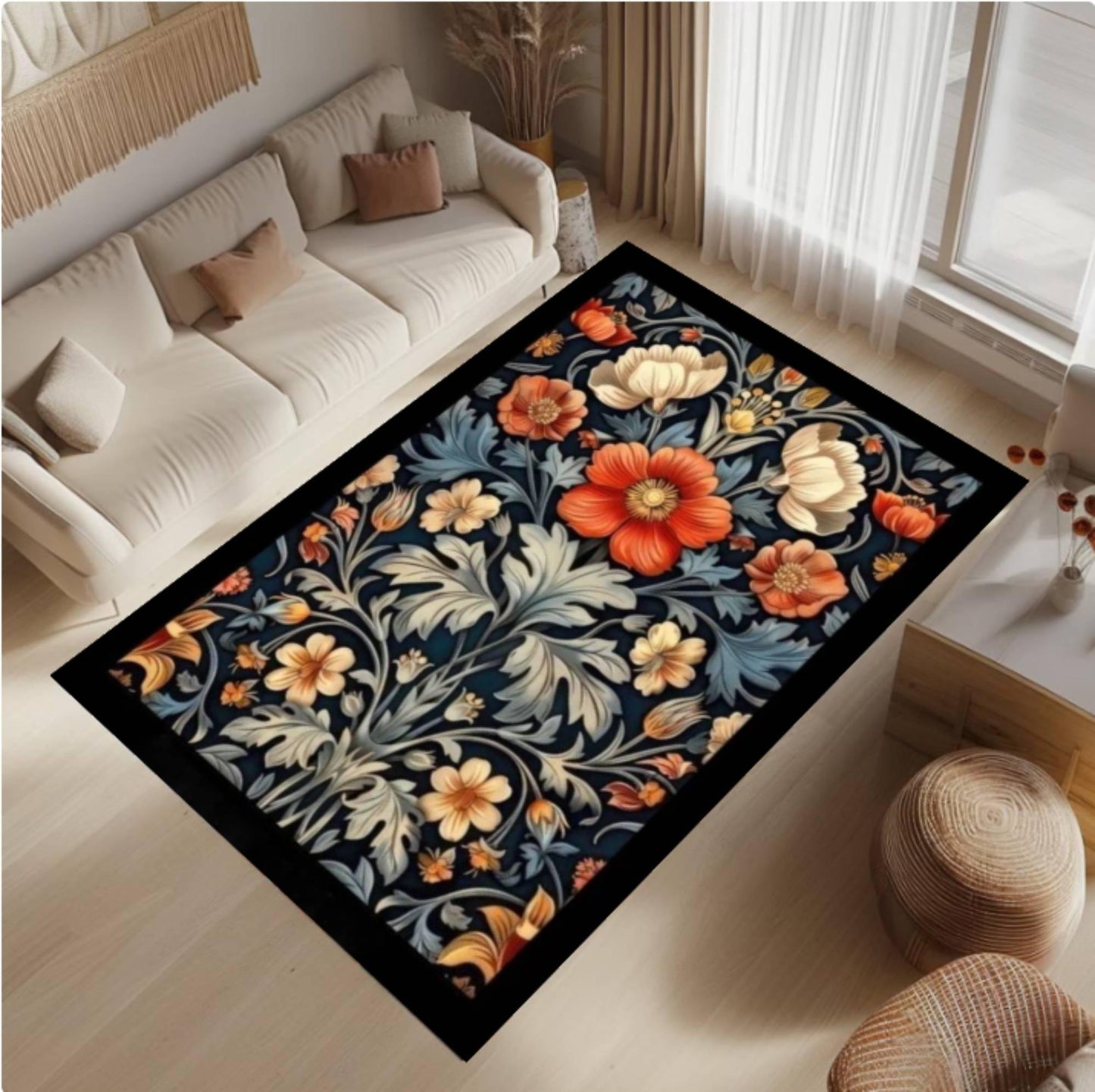 William Morris Floral Botanical Washable Non-slip Rug
