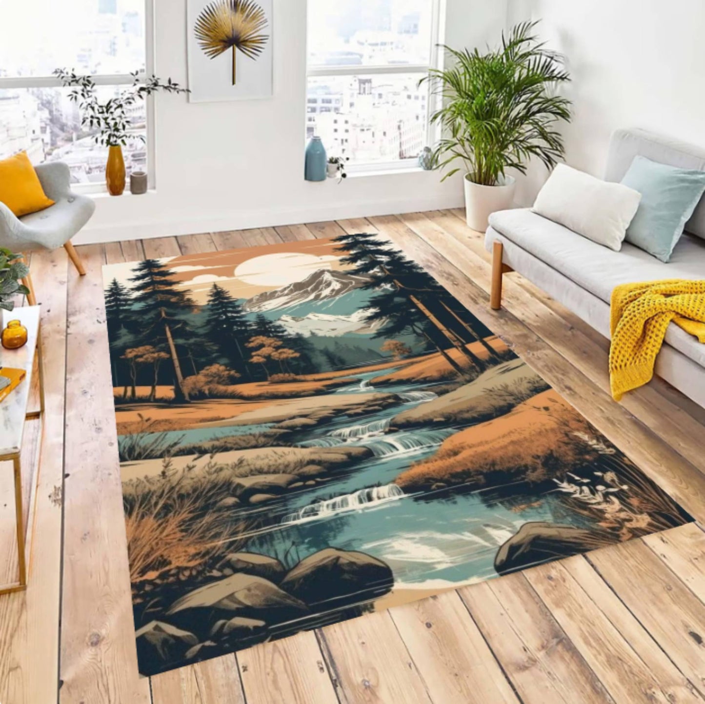 Mountain River Landscape Area Rug