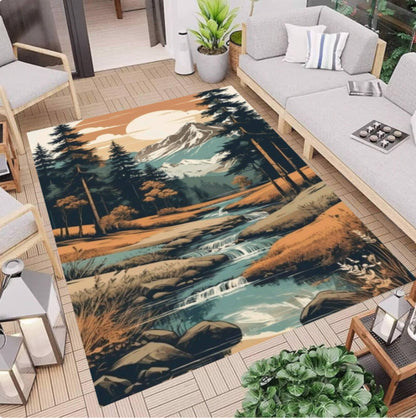 Mountain River Landscape Area Rug