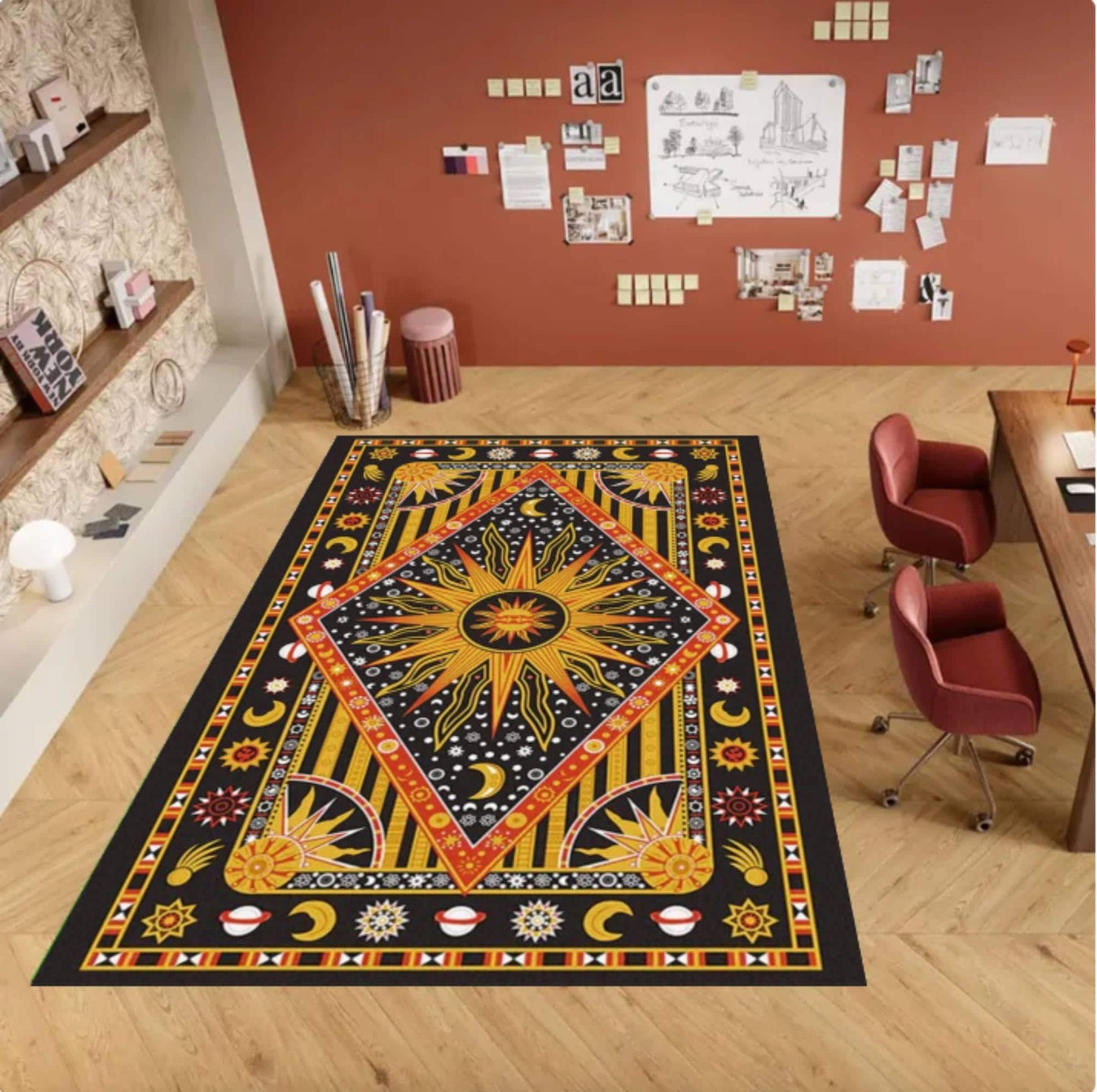 Celestial Sun & Moon  Traditional Area Rug –Astrology Washable Non-Slip
