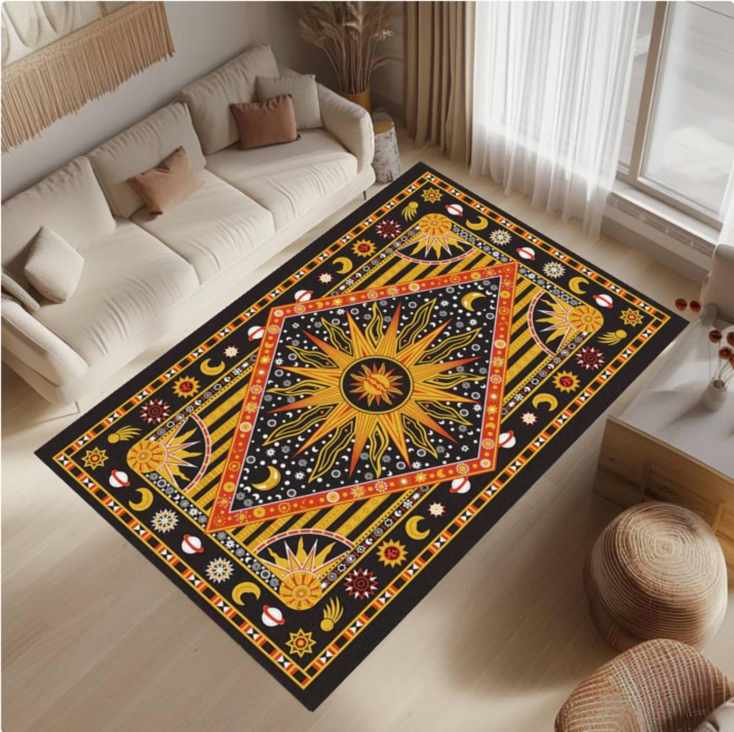 Celestial Sun & Moon  Traditional Area Rug –Astrology Washable Non-Slip