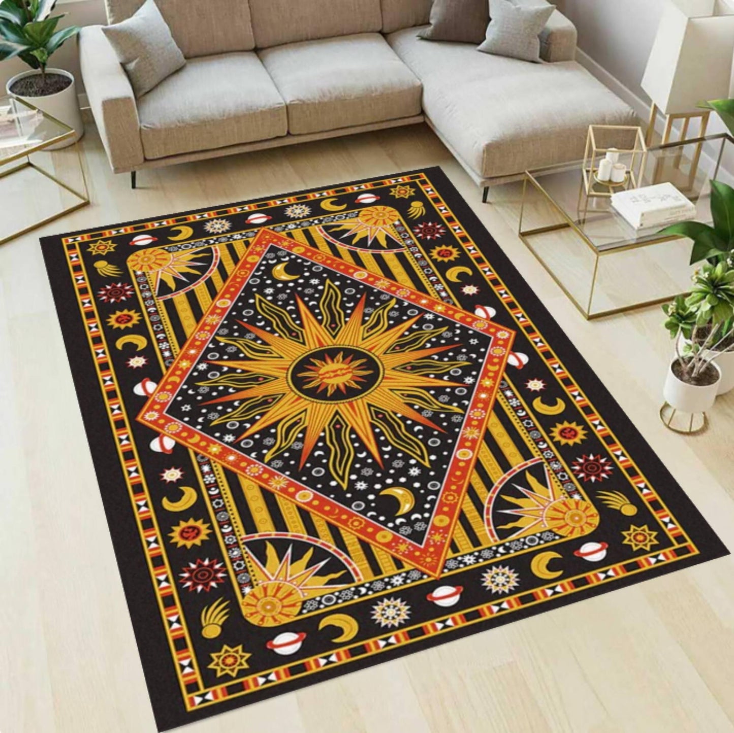 Celestial Sun & Moon  Traditional Area Rug –Astrology Washable Non-Slip