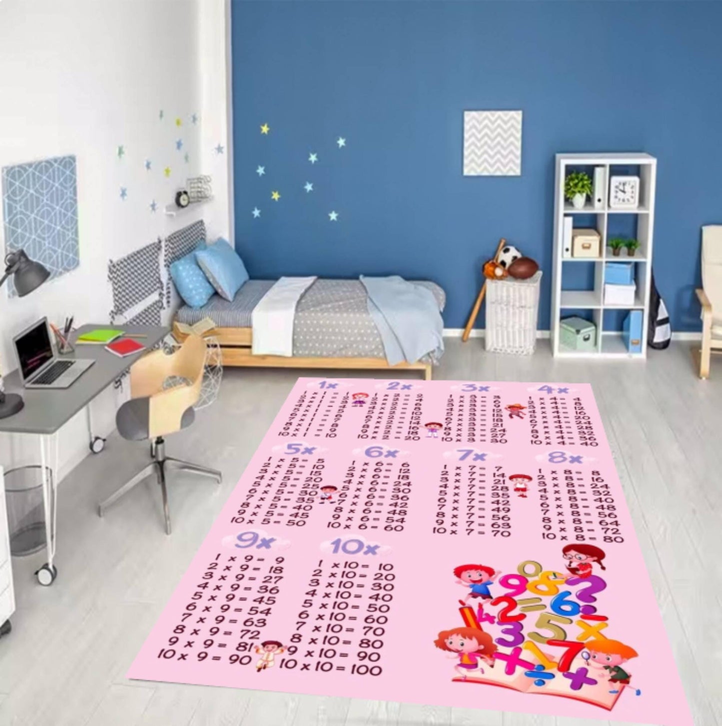 Multiplication Table Kids Rug, Educational Playroom Mat, Washable