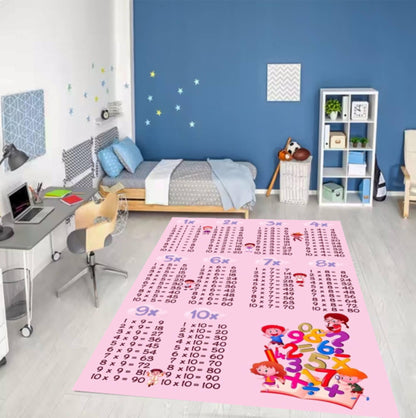 Multiplication Table Kids Rug, Educational Playroom Mat, Washable