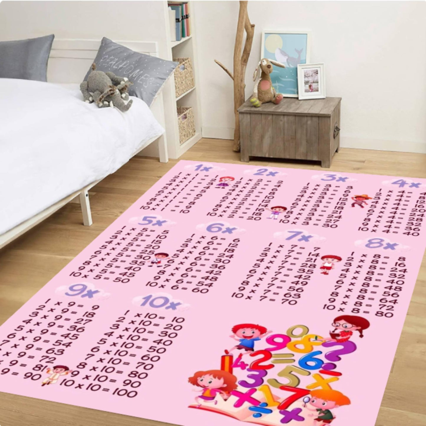 Multiplication Table Kids Rug, Educational Playroom Mat, Washable