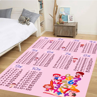 Multiplication Table Kids Rug, Educational Playroom Mat, Washable