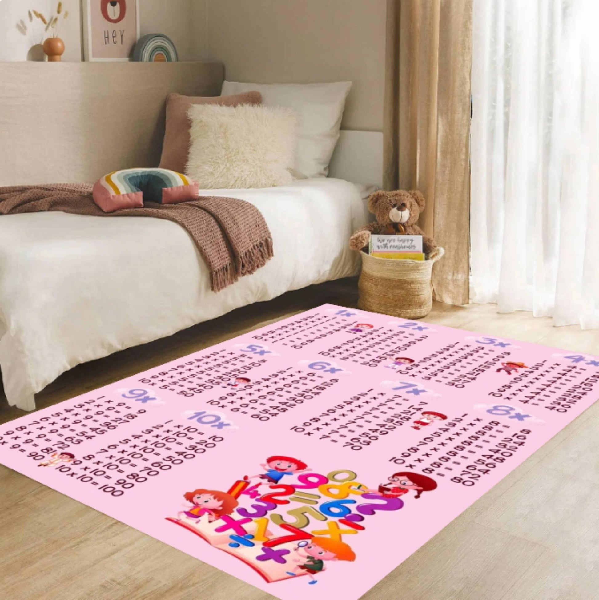 Multiplication Table Kids Rug, Educational Playroom Mat, Washable