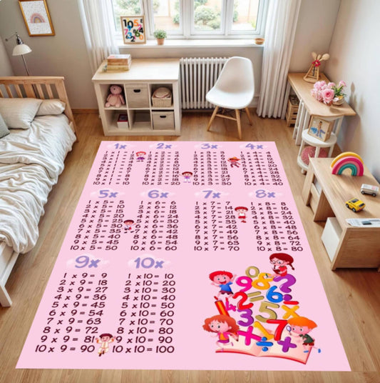 Multiplication Table Kids Rug, Educational Playroom Mat, Washable