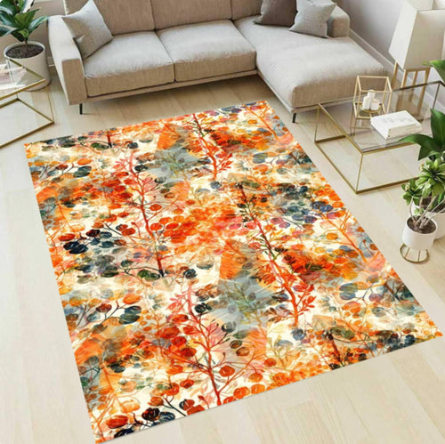Autumn Floral Area Rug, Watercolor Botanical, Washable Non Slip