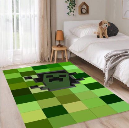 Pixelart Gamer Rug Green Block Pattern Washable Non-slip