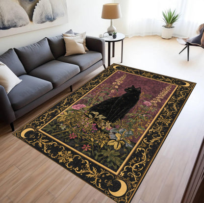 Rug Black Cat Gothic Washable Non-slip