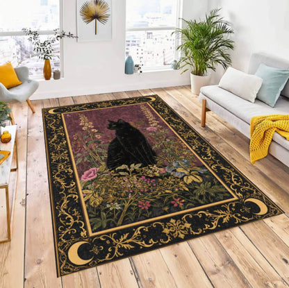 Rug Black Cat Gothic Washable Non-slip