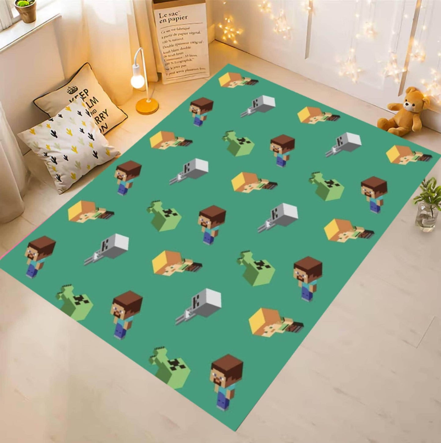 Pixel Gamer Kids Area Rug – Retro Video Game Washable Non-Slip