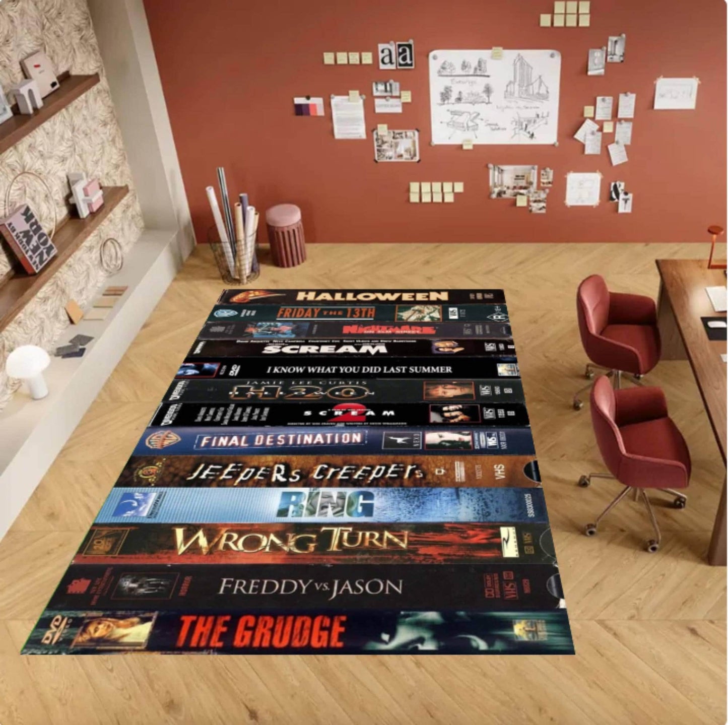 Retro Horror Movie VHS Tape Rug – Halloween Washable Accent Carpet