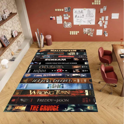 Retro Horror Movie VHS Tape Rug – Halloween Washable Accent Carpet