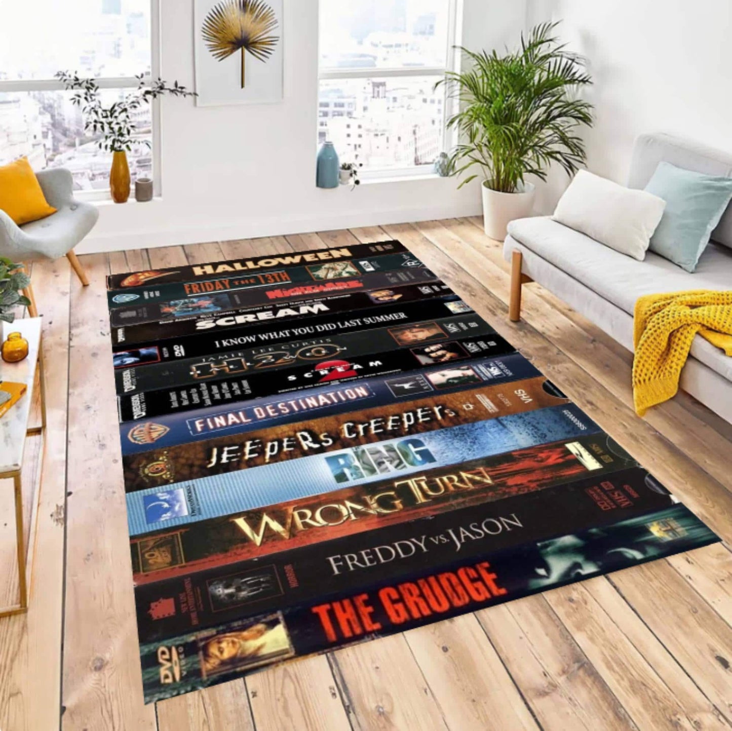 Retro Horror Movie VHS Tape Rug – Halloween Washable Accent Carpet