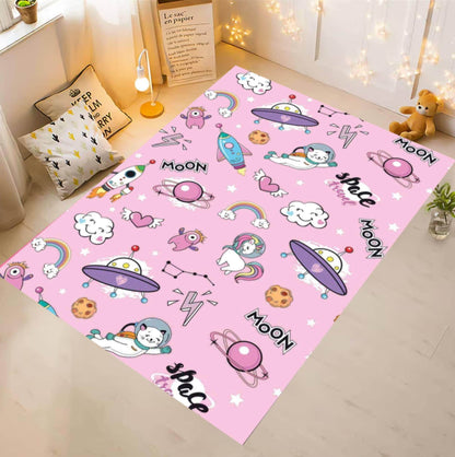 Pink Space Unicorn Nursery Rug Washable Non-Slip