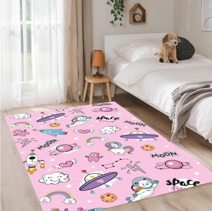 Pink Space Unicorn Nursery Rug Washable Non-Slip