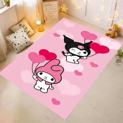 Pink Cartoon Heart Balloon Rabbit Design Nursery Rug