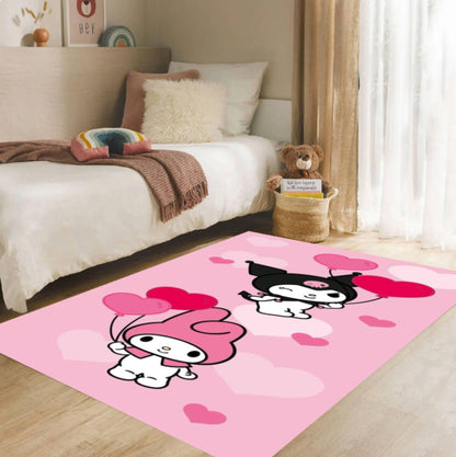 Pink Cartoon Heart Balloon Rabbit Design Nursery Rug