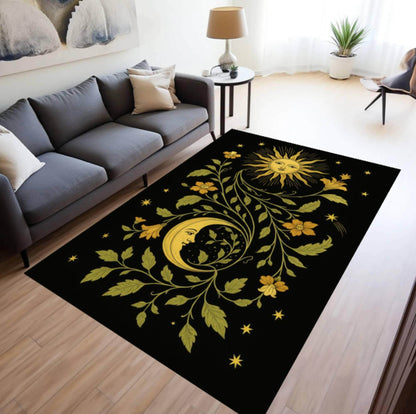 Celestial Sun & Moon Area Rug – Floral Gothic Astrology