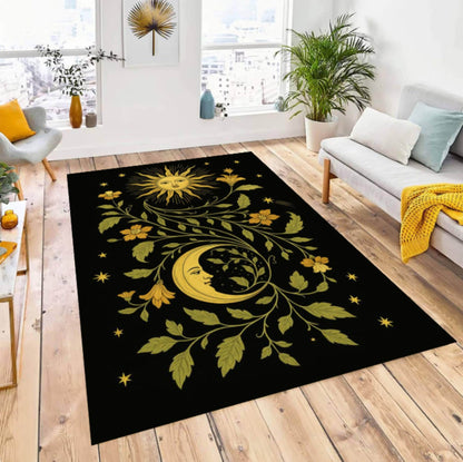 Celestial Sun & Moon Area Rug – Floral Gothic Astrology