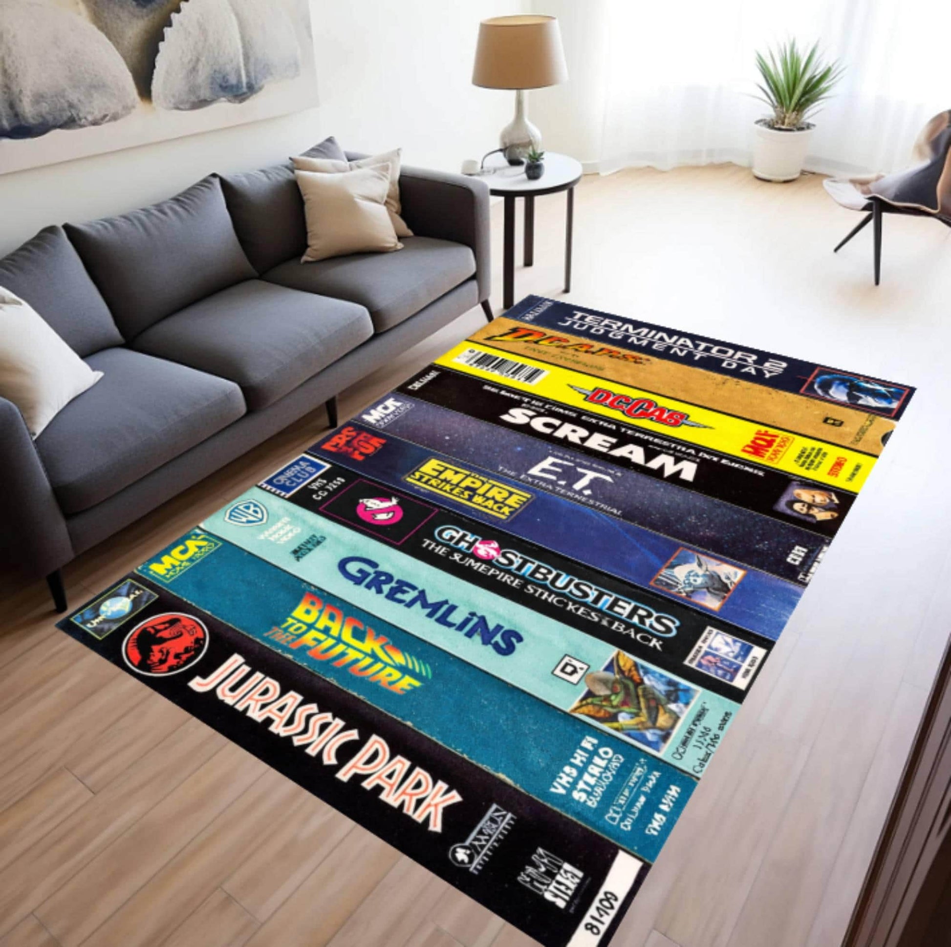 Retro VHS Movie Area Rug, 80s 90s Film Collection Carpet, Cinema Decor