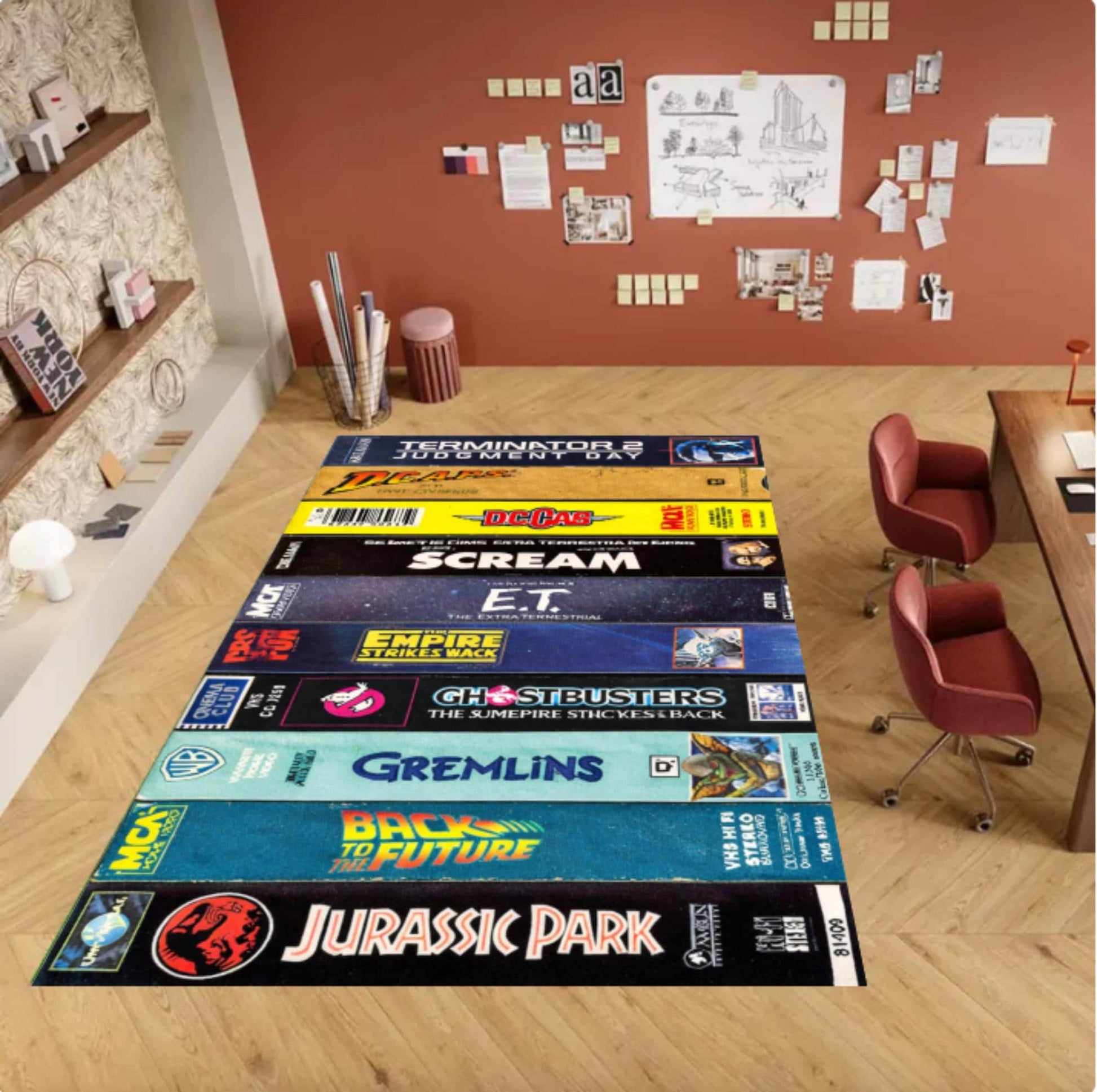 Retro VHS Movie Area Rug, 80s 90s Film Collection Carpet, Cinema Decor