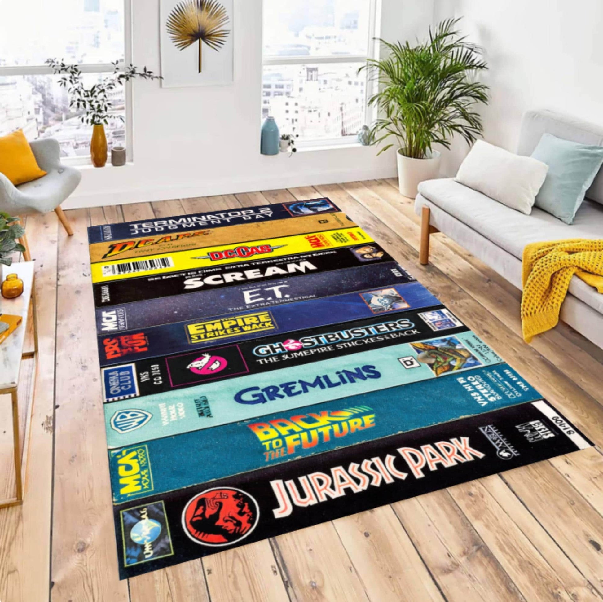 Retro VHS Movie Area Rug, 80s 90s Film Collection Carpet, Cinema Decor