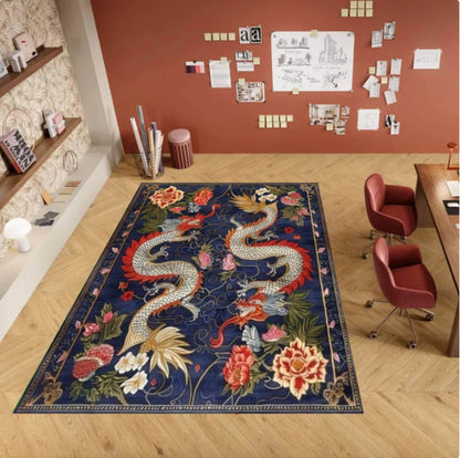Navy Blue Dragon Oriental Area Rug