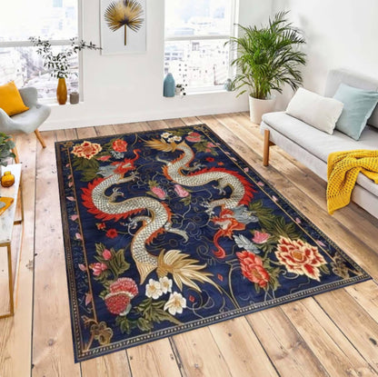 Navy Blue Dragon Oriental Area Rug