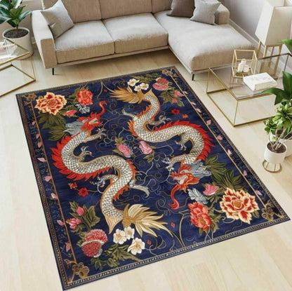 Navy Blue Dragon Oriental Area Rug