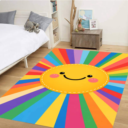 Rainbow Sun Washable Rug for Kids Room