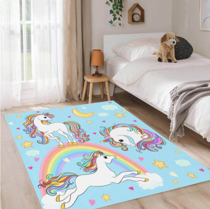 Unicorn Rainbow Washable Kids Playroom Rug