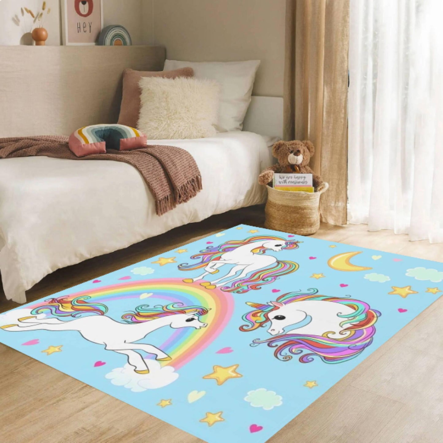 Unicorn Rainbow Washable Kids Playroom Rug