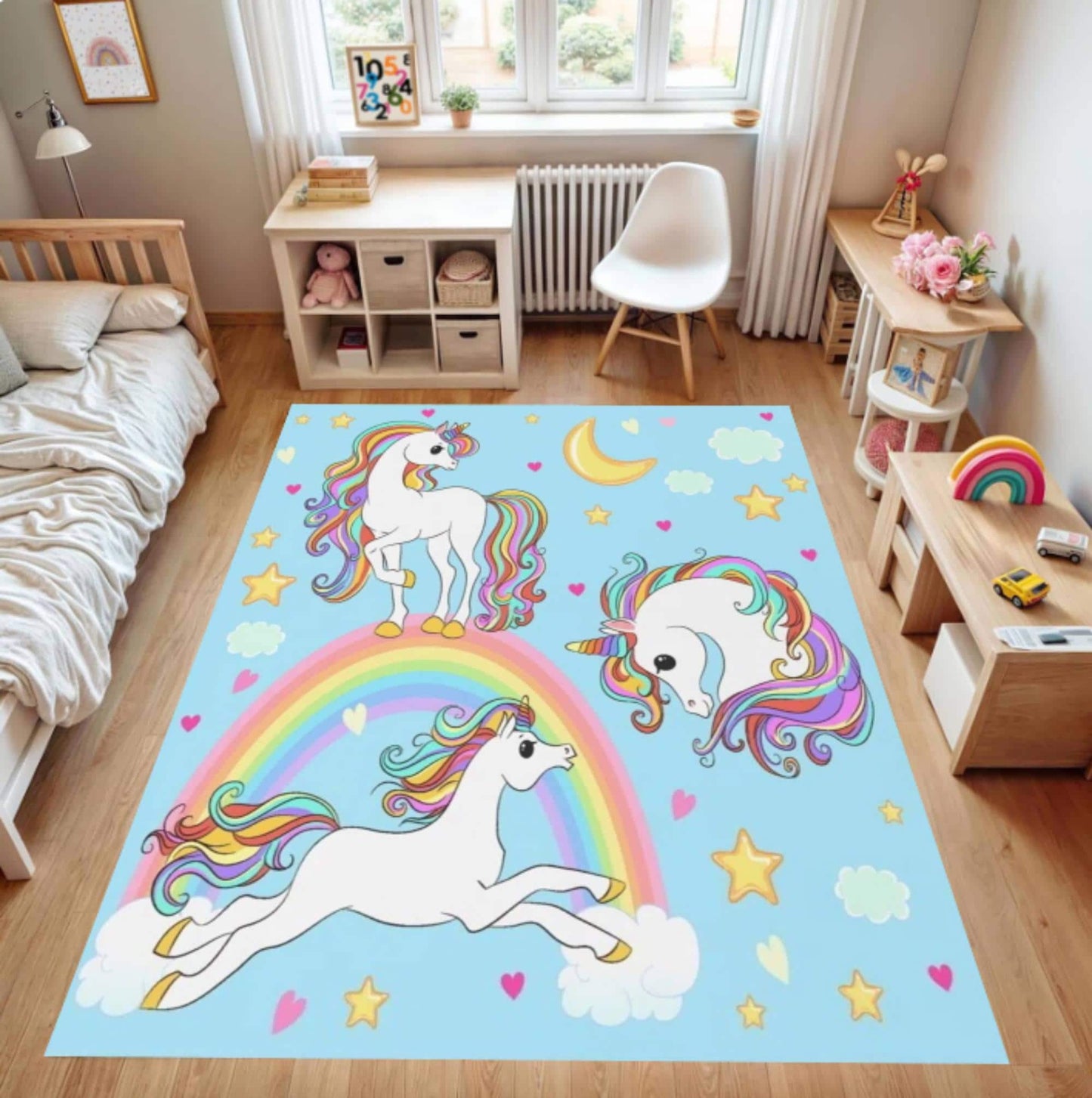 Unicorn Rainbow Washable Kids Playroom Rug