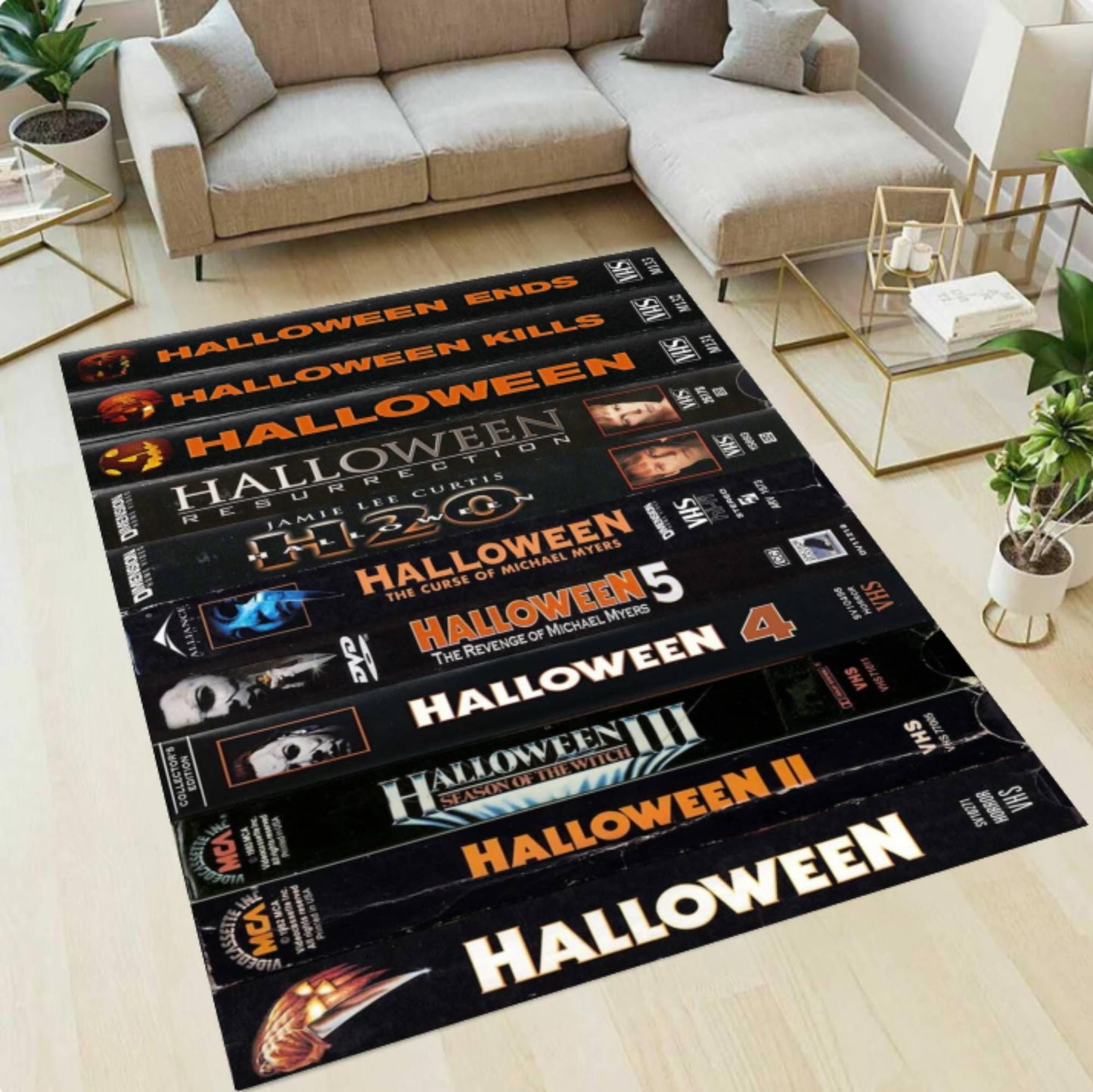 Retro Horror Movie VHS Tape Area Rug – 80s Spooky Halloween Cult Film