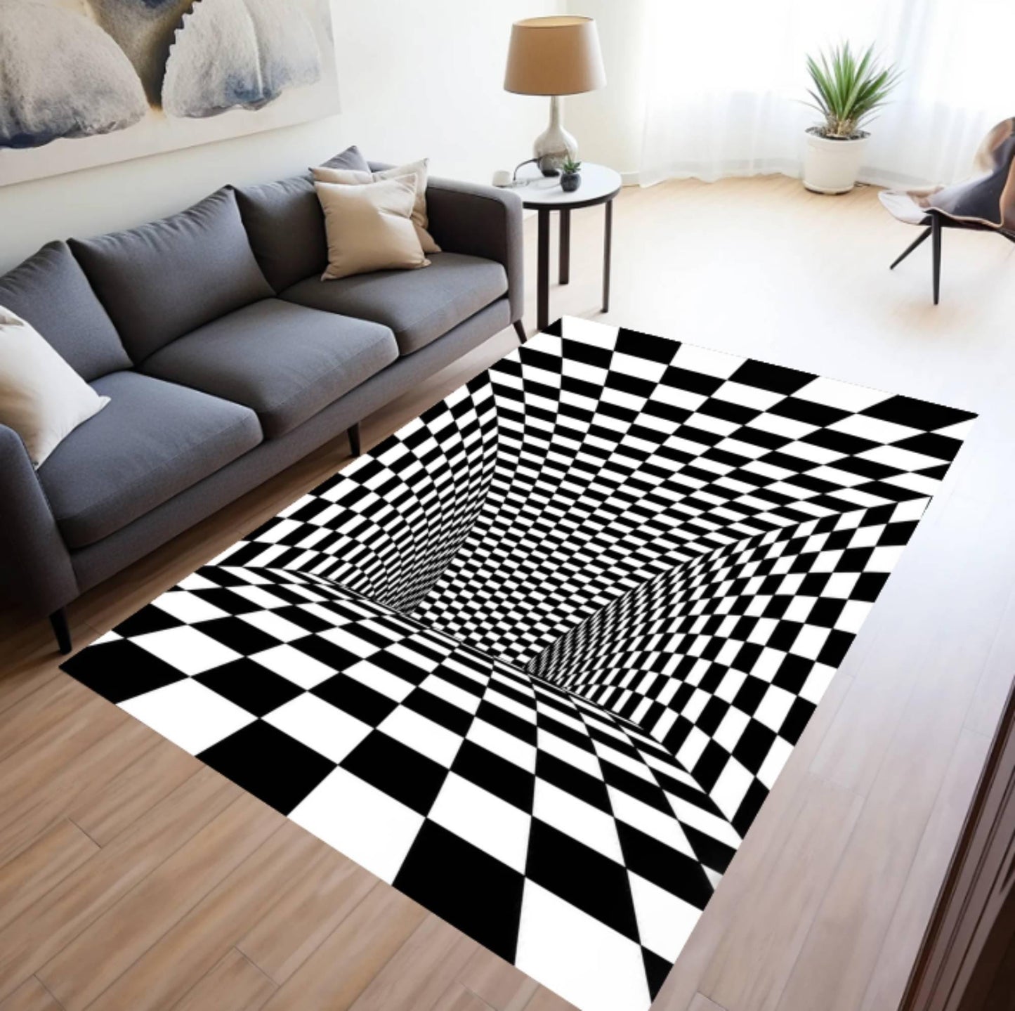 3D Optical Illusion Black and White Geometric Rug